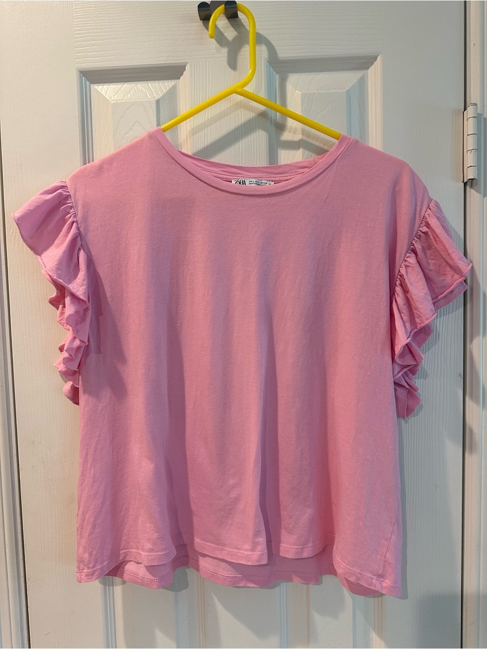 Pink Zara 100% Cotton Ruffled Sleeve Tee- Size Large